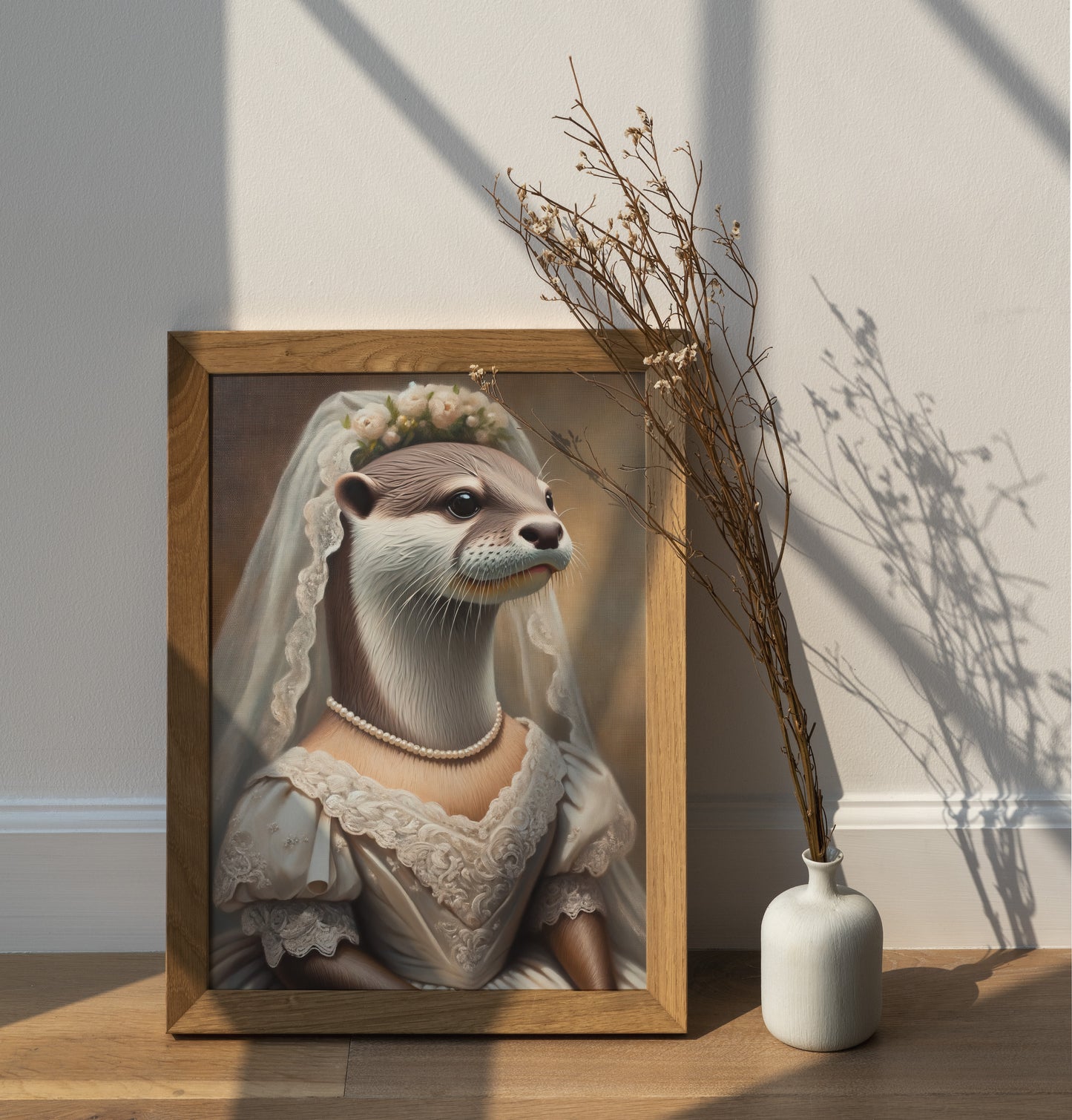 Poster Portrait Loutre en Robe de Mariée - Affiche Murale Animaux, Décoration Mariage, Art Décoratif Humoristique