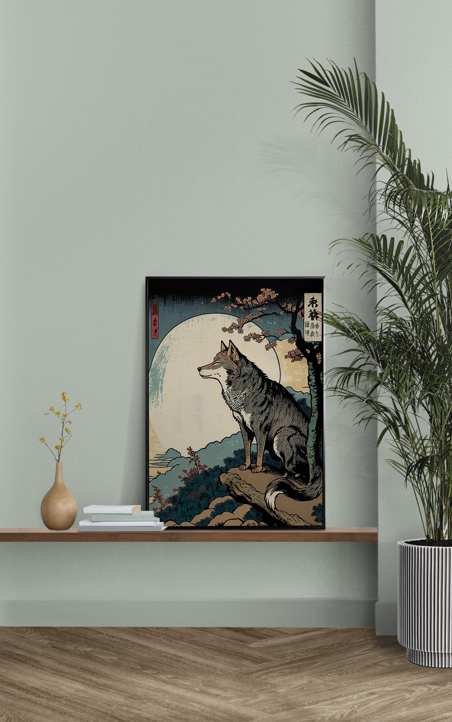 Poster de Loup, Illustration Japonaise, Décoration Murale Paysage Nara, Affiche à Encadrer