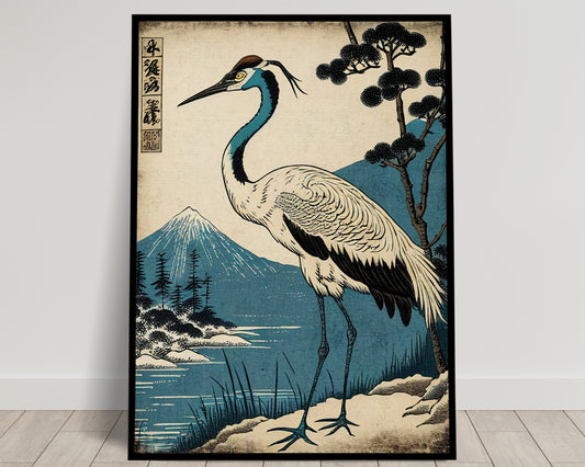 Elegant Japanese Crane Poster - Traditional Japanese Art, Bird Wall Decor, Frameable Japanese Illustration Poster