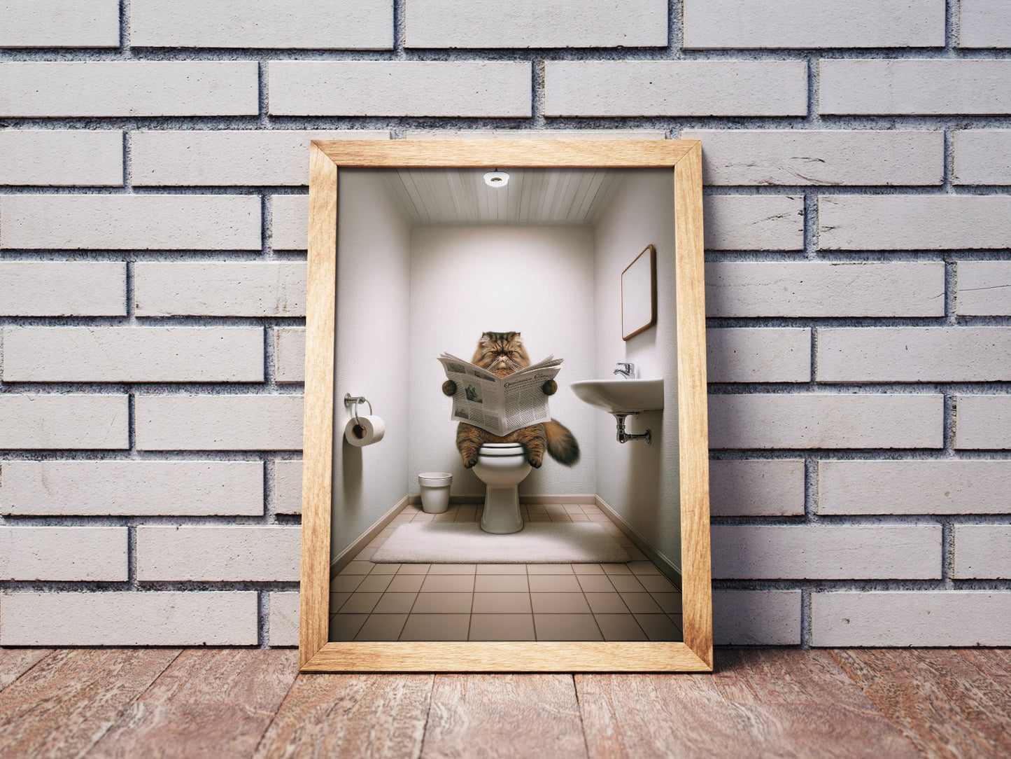 Brown Tabby Persian Cat Bathroom Poster - Fun Toilet Wall Art Decor - Perfect Gag Gift for Cat Lovers