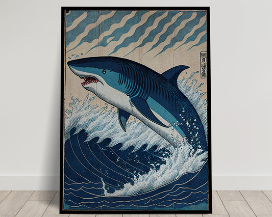 Poster Requin, Art Japonais, Affiche Murale Ukiyo-e, Décoration Murale Illustration Style Asiatique, Impression Haute Qualité