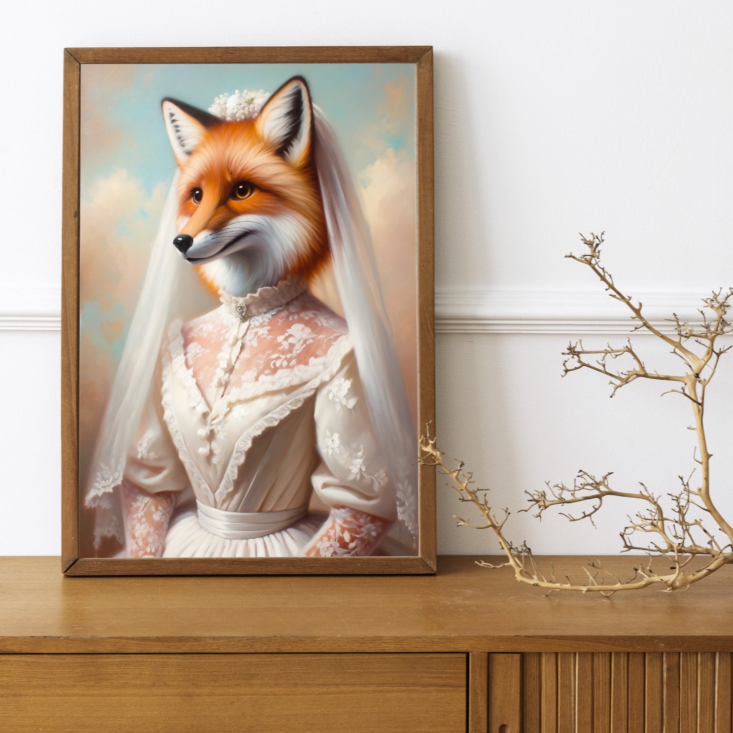 Vixen Bride Poster - Funny Animal Wall Art Decor - Unique Fox Wedding Dress Print - Perfect Gift