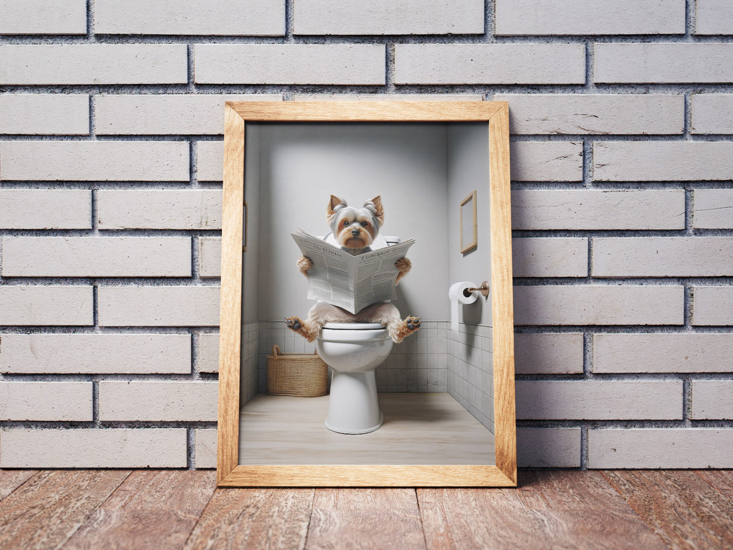 Funny Yorkshire Terrier Toilet Poster - Unique Bathroom Wall Art - WC Décor - Humorous Gift Idea - Reading Newspaper