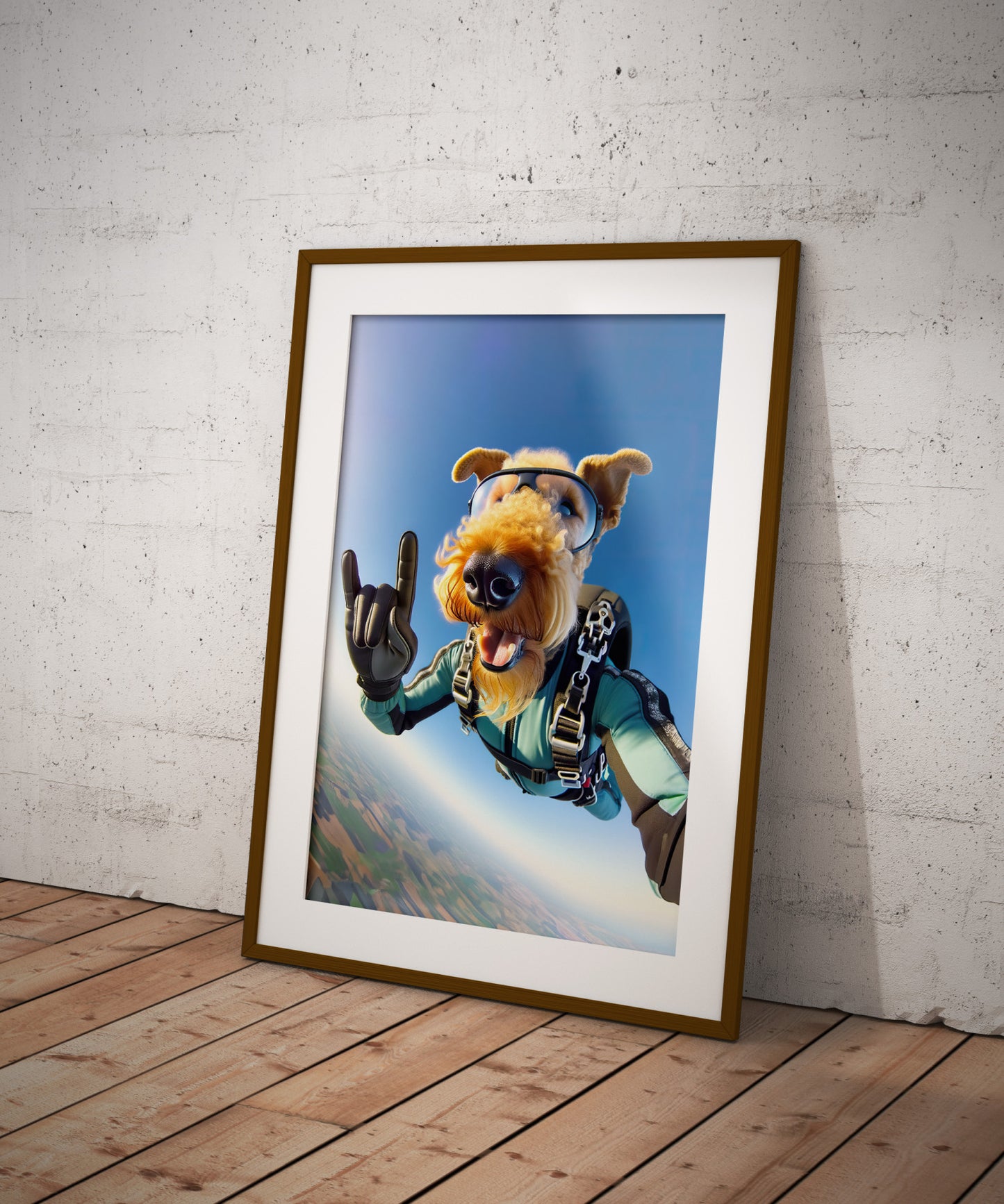 Affiche Murale Airedale Terrier Saut en Parachute - Poster Animal Sport Extrême, Idée Cadeau Décoratif