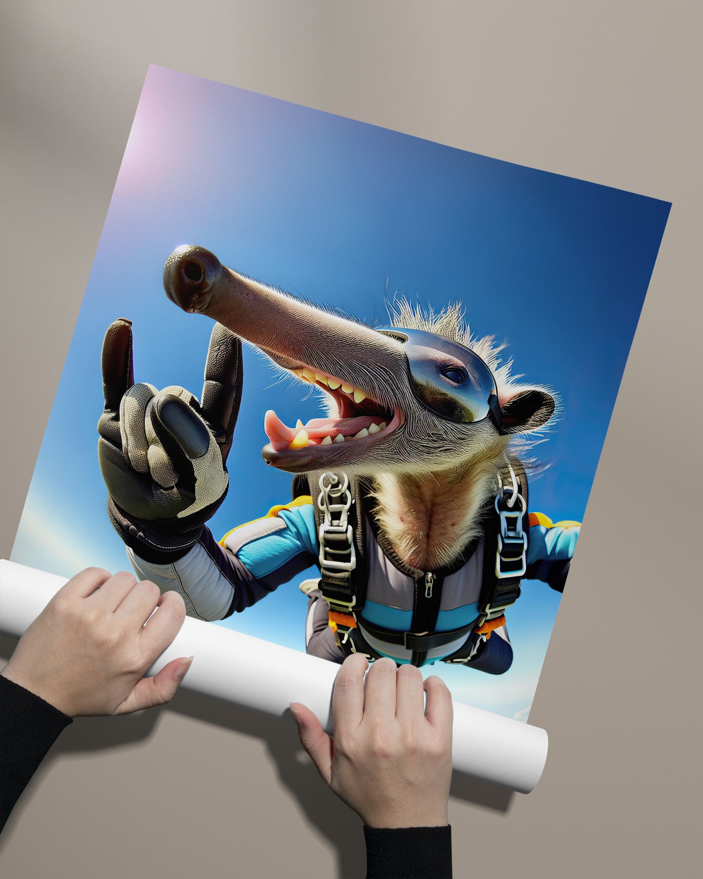 Epic Skydiving Anteater Poster - Funny Animal Print for Extreme Sport Decor & Animal Lover Gift