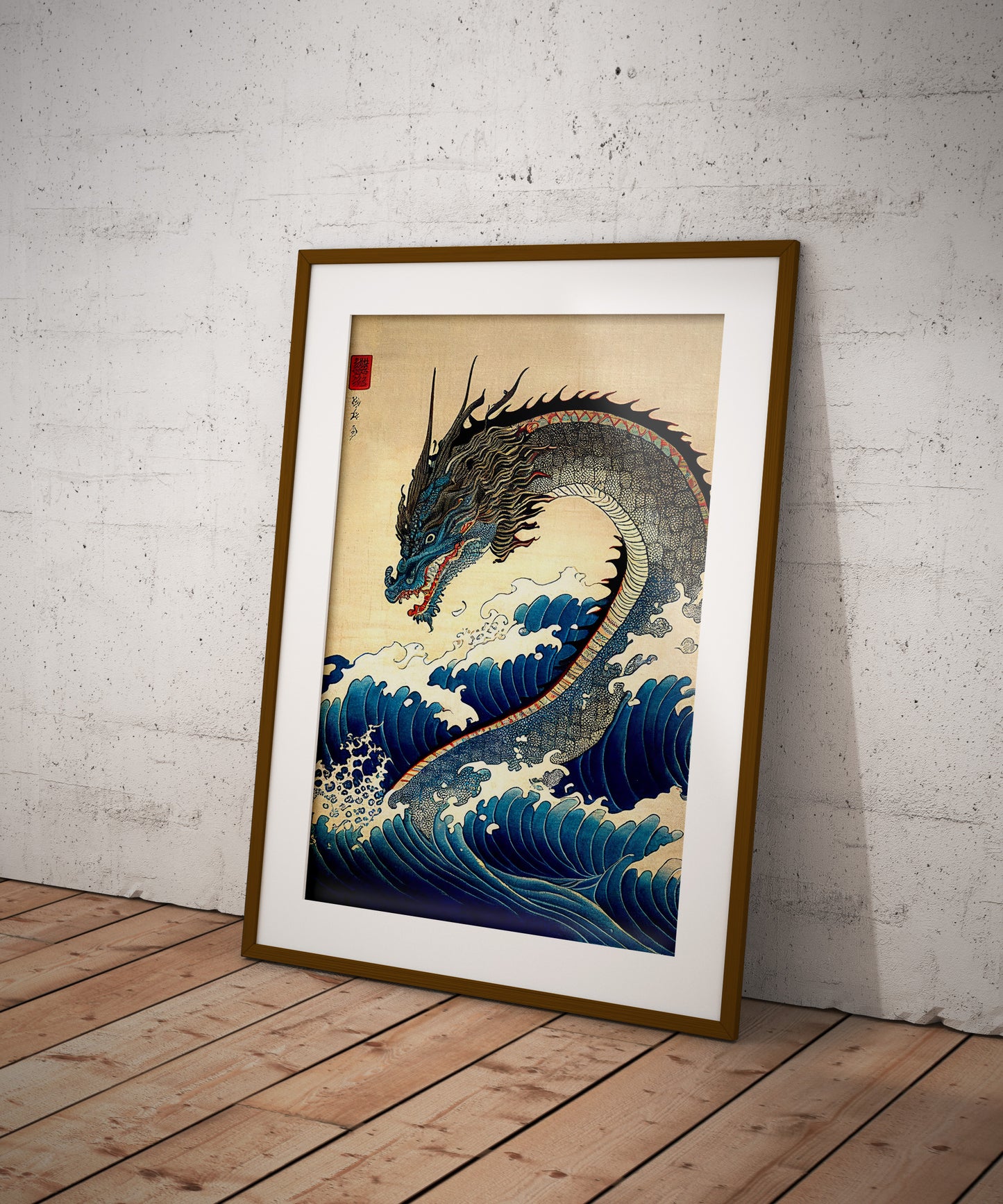 Japanese Art Style Dragon Poster, Nipponese Wall Decoration, Traditional Japanese Wall Art