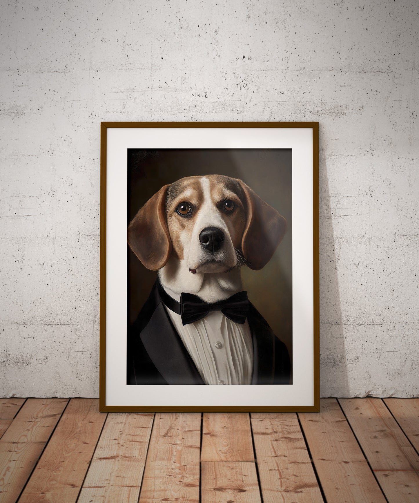 Poster portrait Beagle en smoking - Art mural chien élégant, Décoration mur drôle, Impression motif Tuxedo