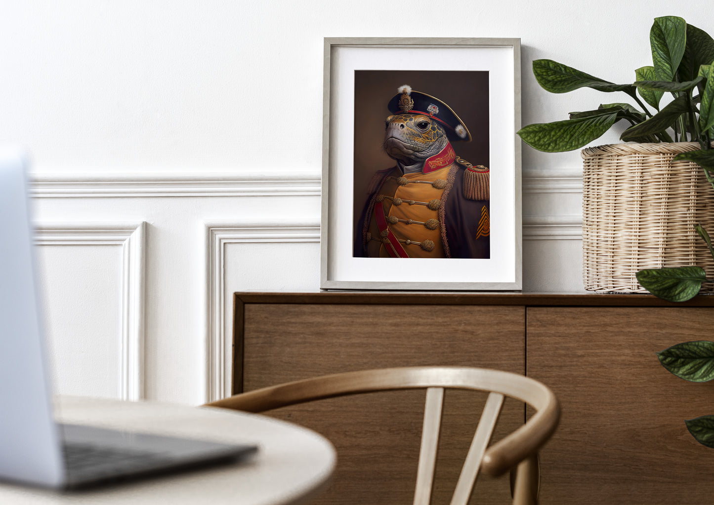 Heroic Turtle Poster in Military Uniform - Antique Style Wall Art for Home Decor