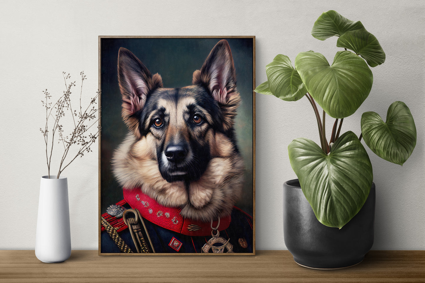 German Shepherd in Military Uniform Poster, Animal Wall Art, Decorative German Shepherd Print, Unique Dog Lover's Wall Decor