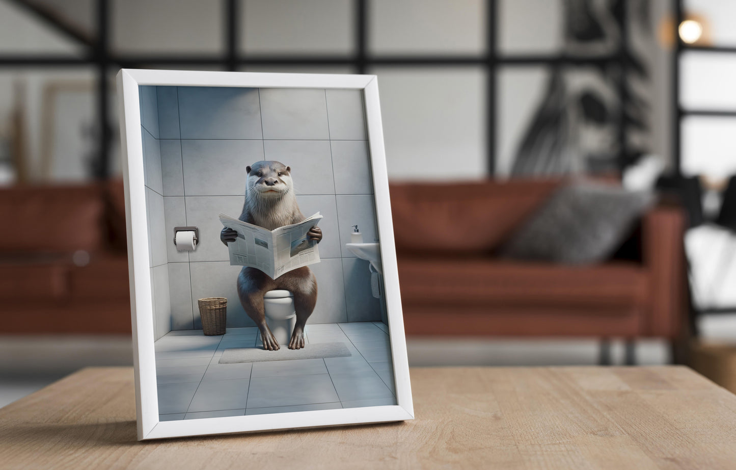 Funny Otter Reading Newspaper Poster - Unique Bathroom Wall Art for Toilet Decor | Perfect Funny Gift