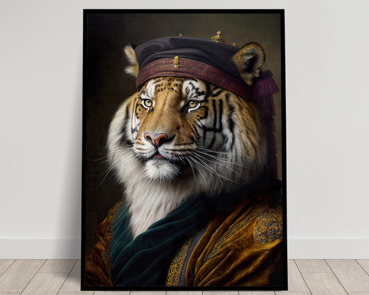 Baroque Noble Tiger Portrait, Animal Wall Art, Feline Poster for Framing, Elegant Wall Decor