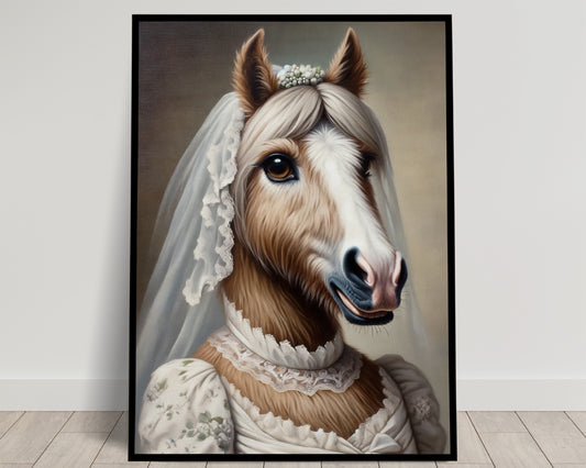 Funny Horse Bride Poster - Unique Animal Wall Art Décor - Mare in Wedding Dress - Perfect Gift for Home or Office