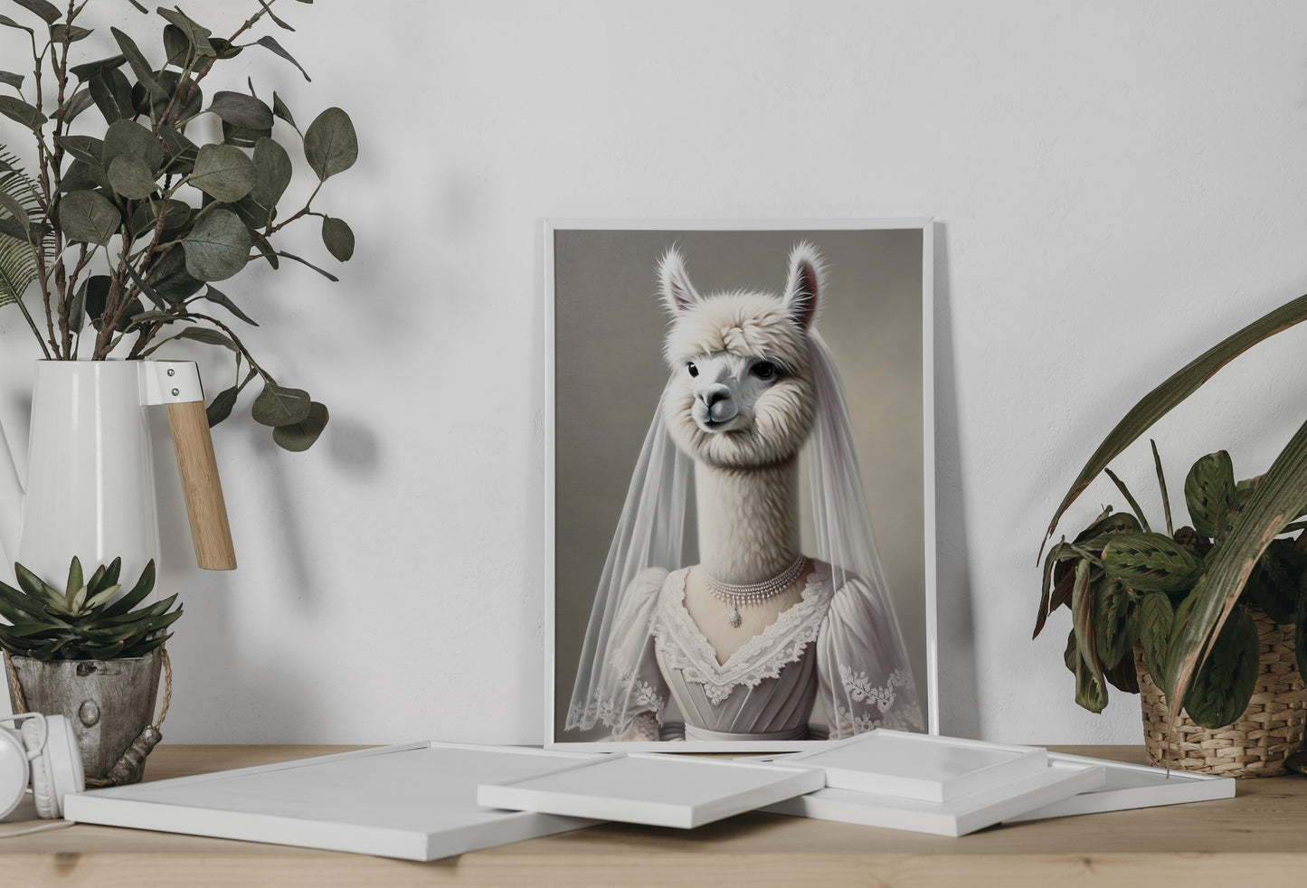 Alpaca Bride Poster - Funny Animal Wall Art for Unique Home Decor | Wedding Dress Portrait Print