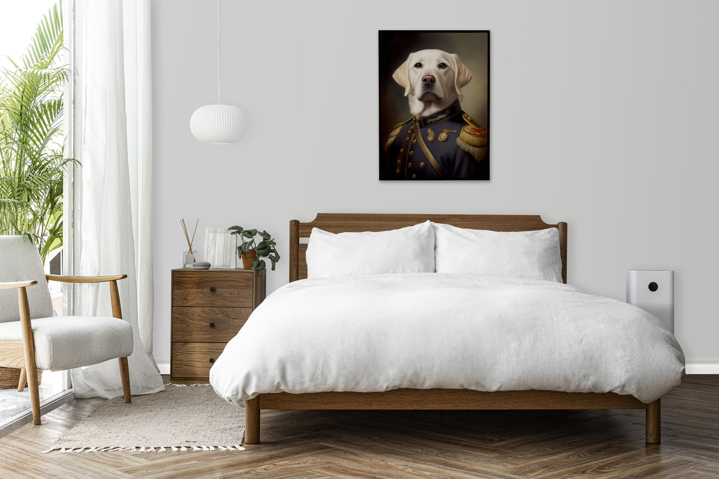 Sable Labrador in Military Uniform Poster – Unique Animal Wall Art, Stylish Dog Portrait Print, Home Decor