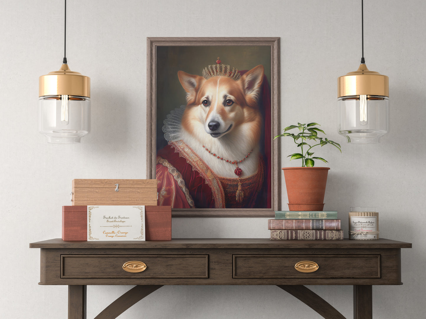 Poster de chien Corgi noble style baroque, Décoration murale animaux, Affiche murale à encadrer