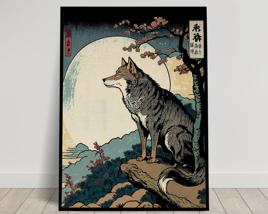 Poster de Loup, Illustration Japonaise, Décoration Murale Paysage Nara, Affiche à Encadrer