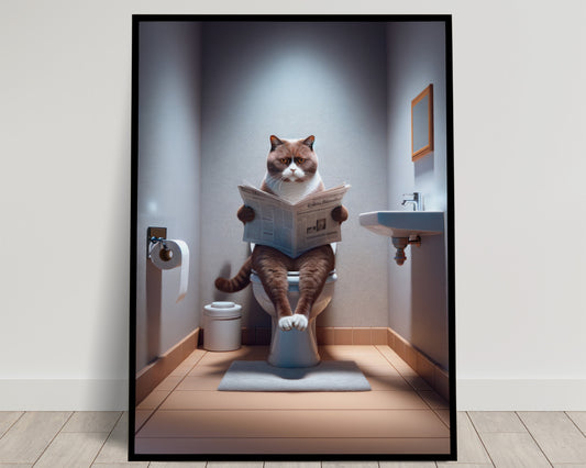 Funny British Shorthair Cat Bathroom Poster – Hilarious WC Wall Art – Unique Gag Gift Decor