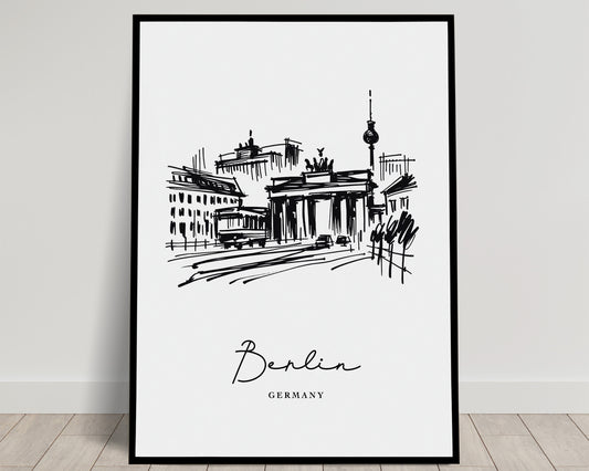 Berlin Landmarks Poster - Black and White Sketch Wall Art for Living Room, Bedroom, Office - Unique Travel Gift Idea