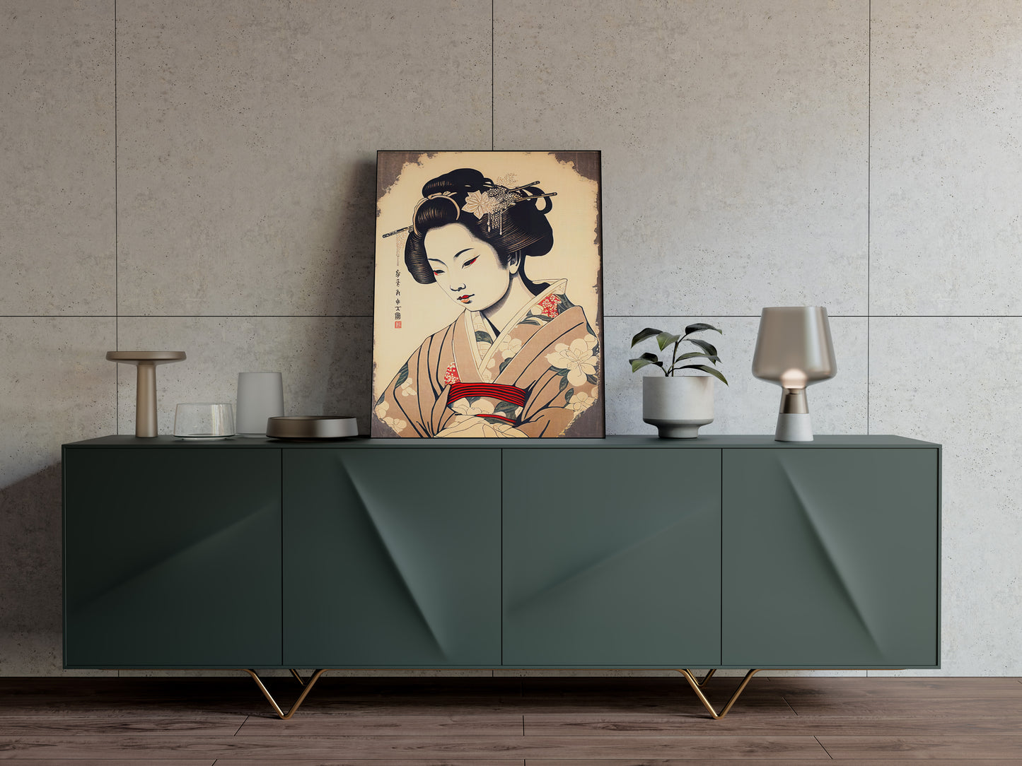 Japanese Geisha Art Poster – Geiko Illustration Wall Decor – Frameable Asian Art Print for Home