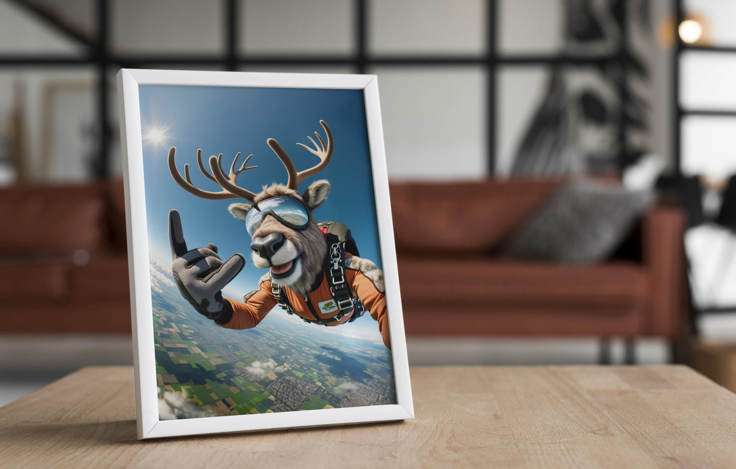 Skydiving Reindeer Poster - Epic Wall Art, Animal Print, Extreme Sport Decor, Perfect Gift for Animal Lovers