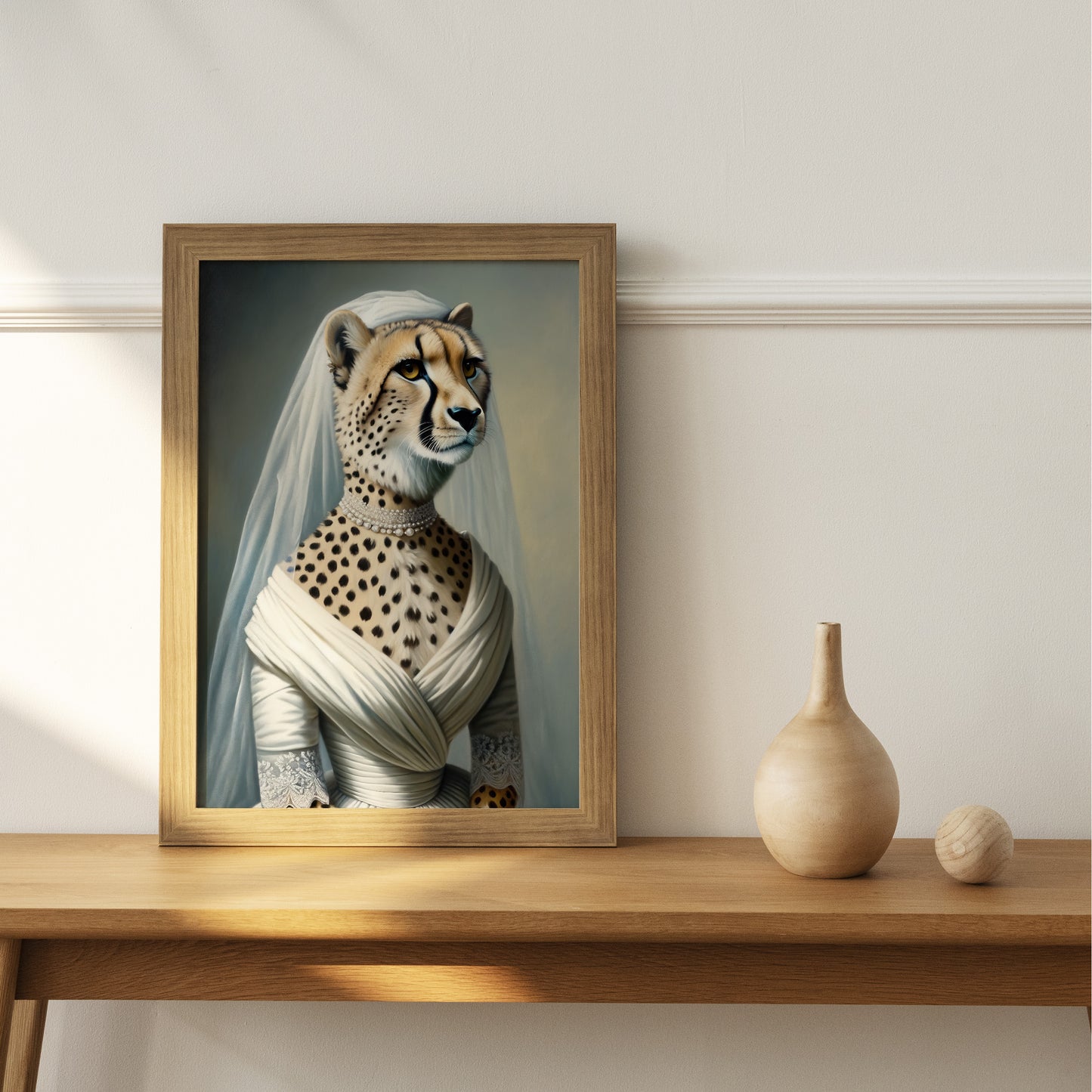 "Cheetah in Wedding Dress Poster - Funny Animal Wall Art - Unique Bride Decor - Perfect Gift for Home or Office"