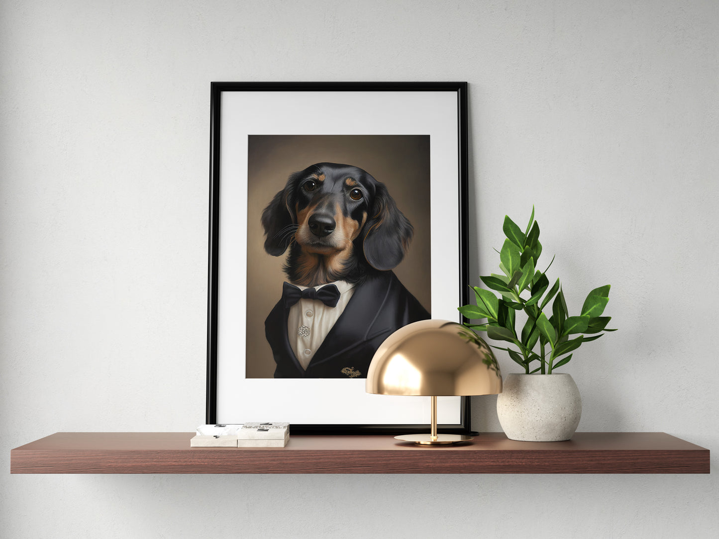 Poster Portrait Teckel en Smoking - Impression Murale Tuxedo - Art Mural Chien Chic et Humoristique