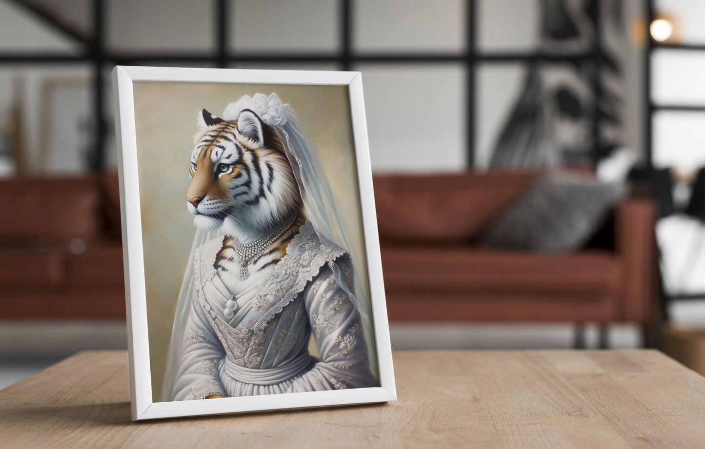 "Tigress in Wedding Dress Poster – Unique Animal Wall Art, Fun Bridal Décor, Ideal Gift, Framed or Unframed"