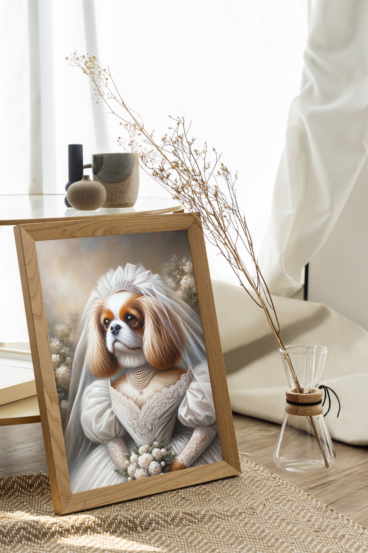 "Cavalier King Charles Spaniel in Wedding Dress Poster - Unique Dog Bride Wall Art Decor - Perfect Gift"