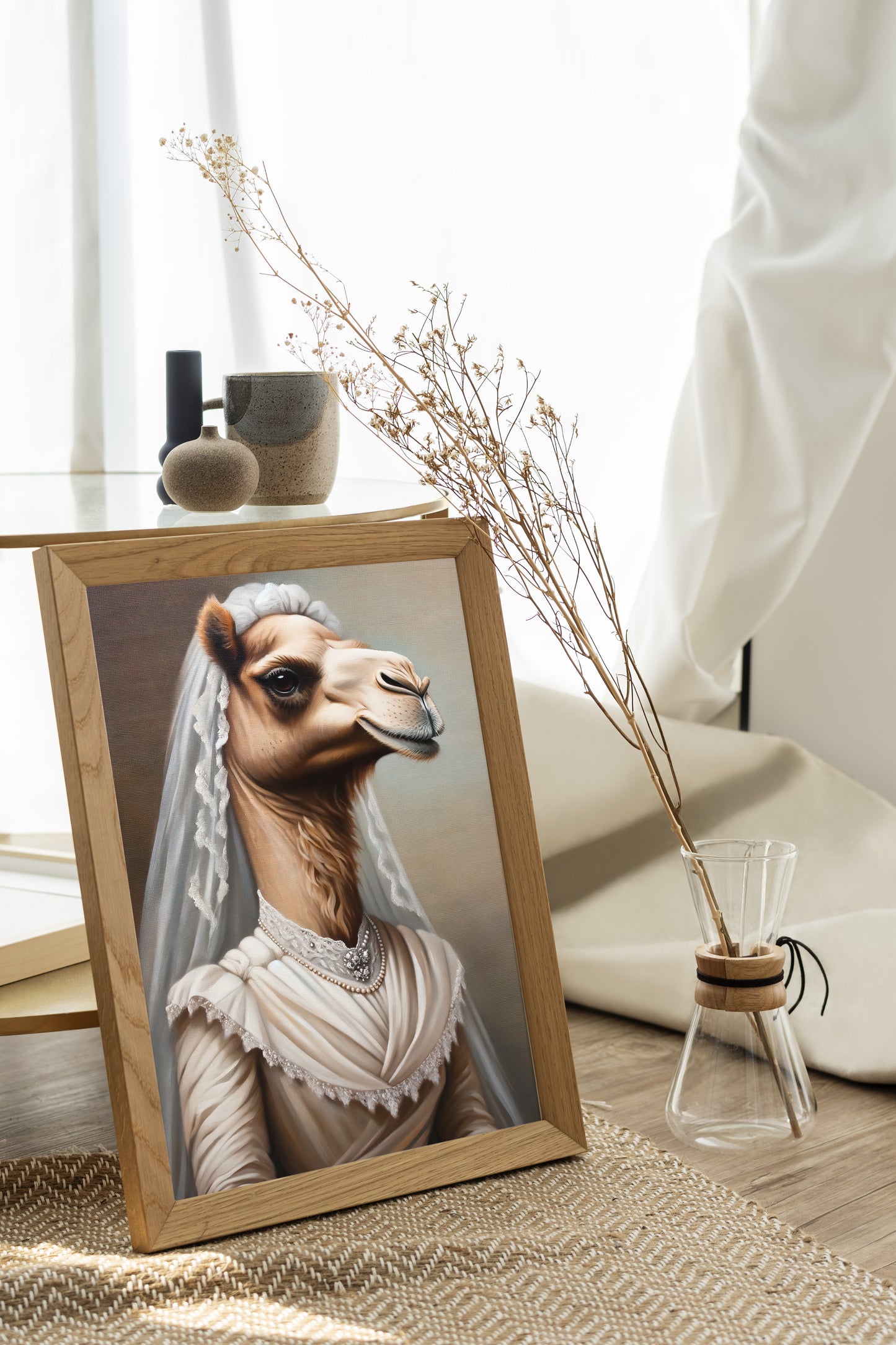 "Funny Camel Wedding Dress Poster - Unique Animal Wall Art Decor - Perfect Bride Gift"