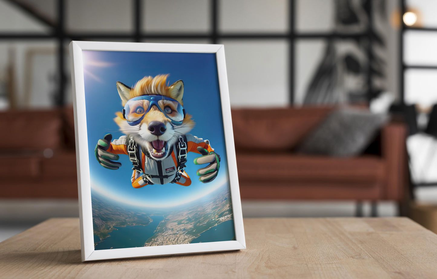 Skydiving Fox in Free Fall Poster - Epic Animal Wall Art Print for Extreme Sports Decor & Unique Animal Lover Gift