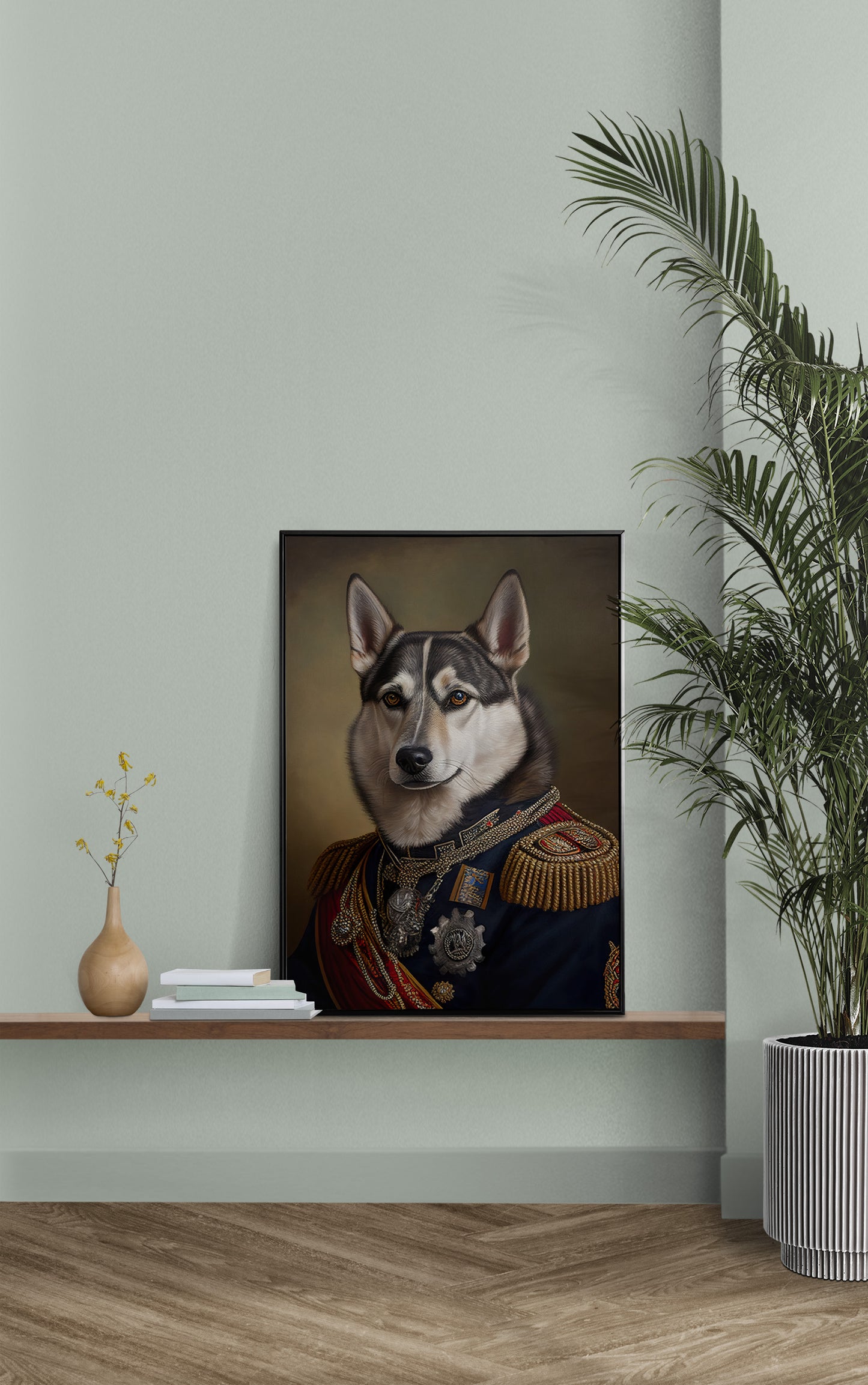 Heroic Husky Poster in Military Uniform - Funny Dog Wall Art, Portrait Print, Unique Husky Decoration