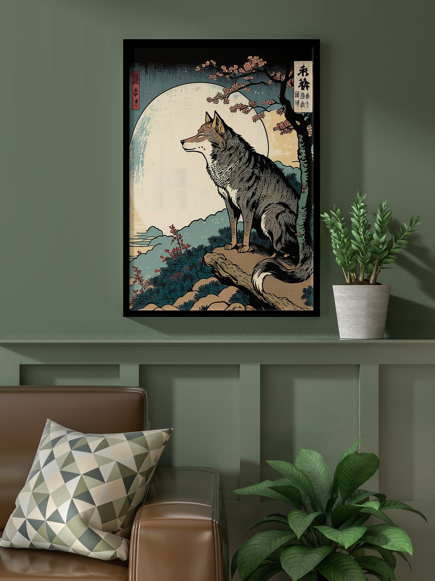 Poster de Loup, Illustration Japonaise, Décoration Murale Paysage Nara, Affiche à Encadrer