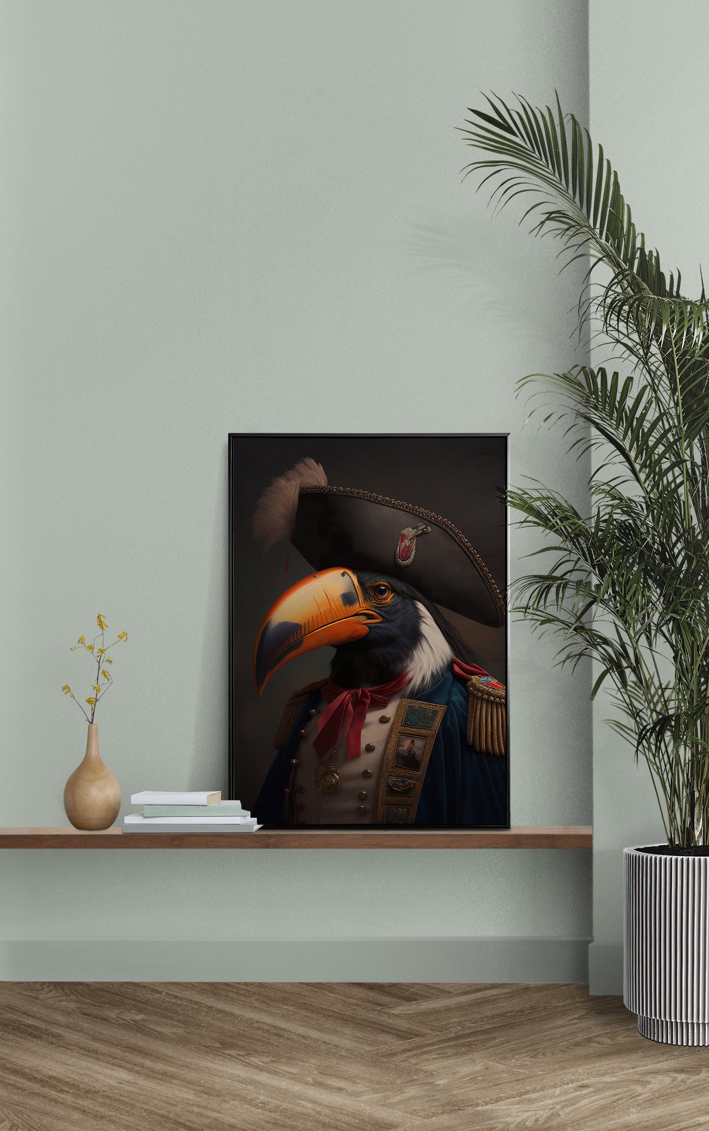 Poster toucan vintage en uniforme militaire – Art mural héroïque, Peinture ancienne d'oiseau, Impression déco murale