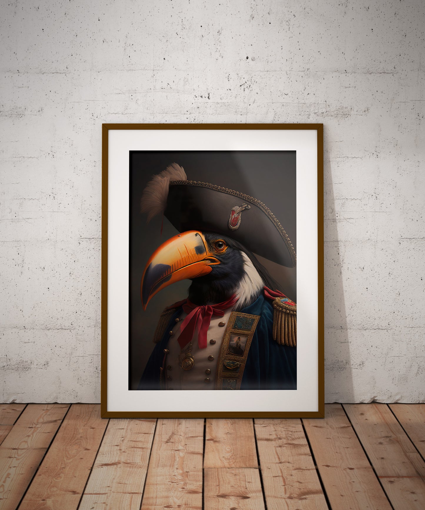 Poster toucan vintage en uniforme militaire – Art mural héroïque, Peinture ancienne d'oiseau, Impression déco murale