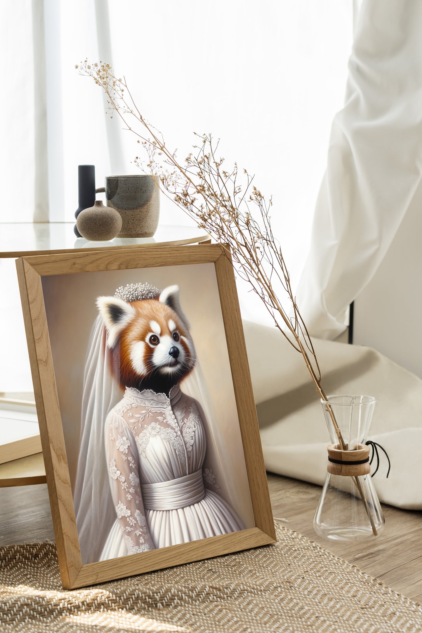 "Unique Red Panda Wedding Dress Poster - Cute Animal Wall Art, Bride Decor, Funny Frame, Unique Gift Idea"