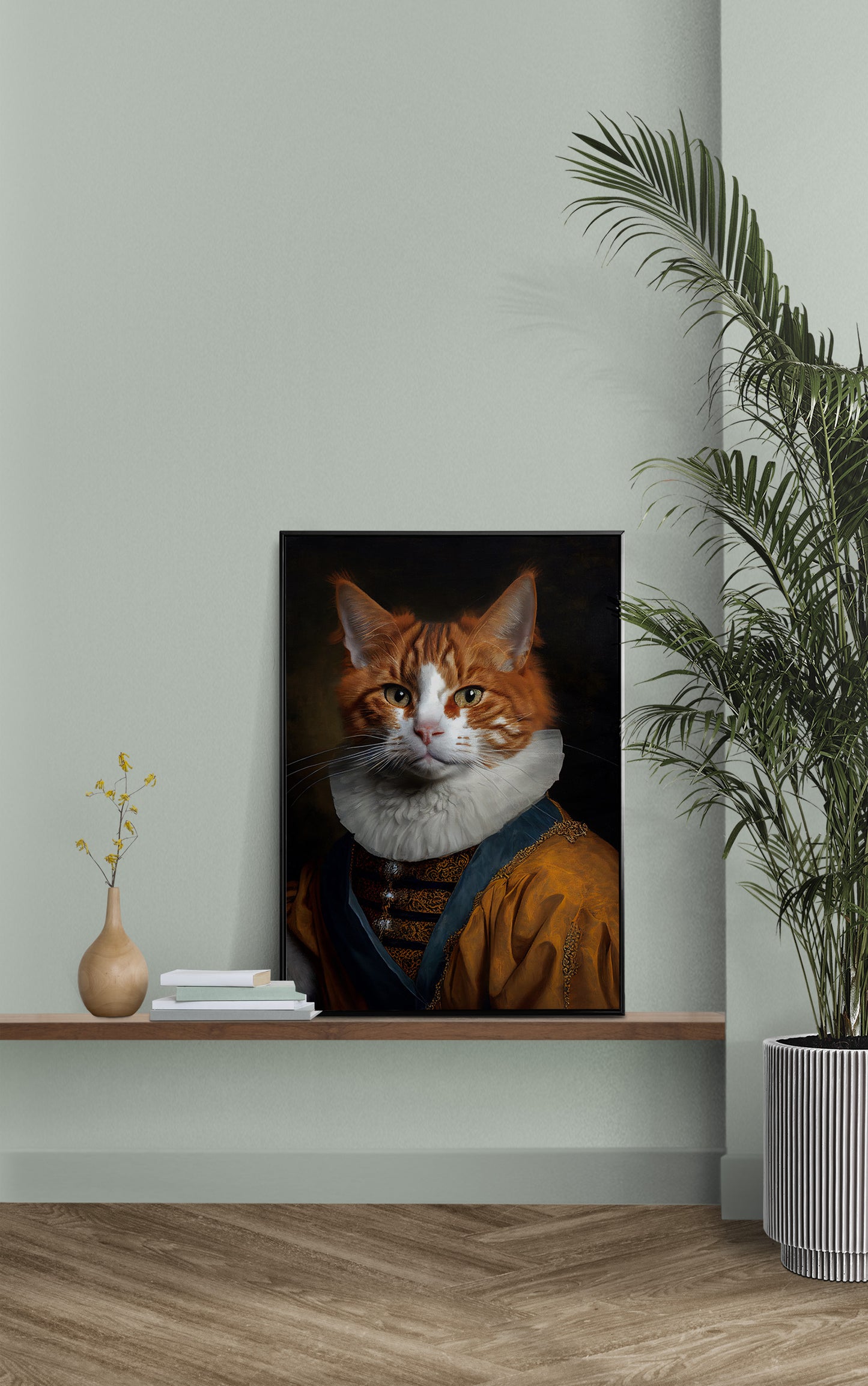 "Baroque Noble Cat Poster, Animal Wall Art, Cat Illustration, Elegant Home Decor"