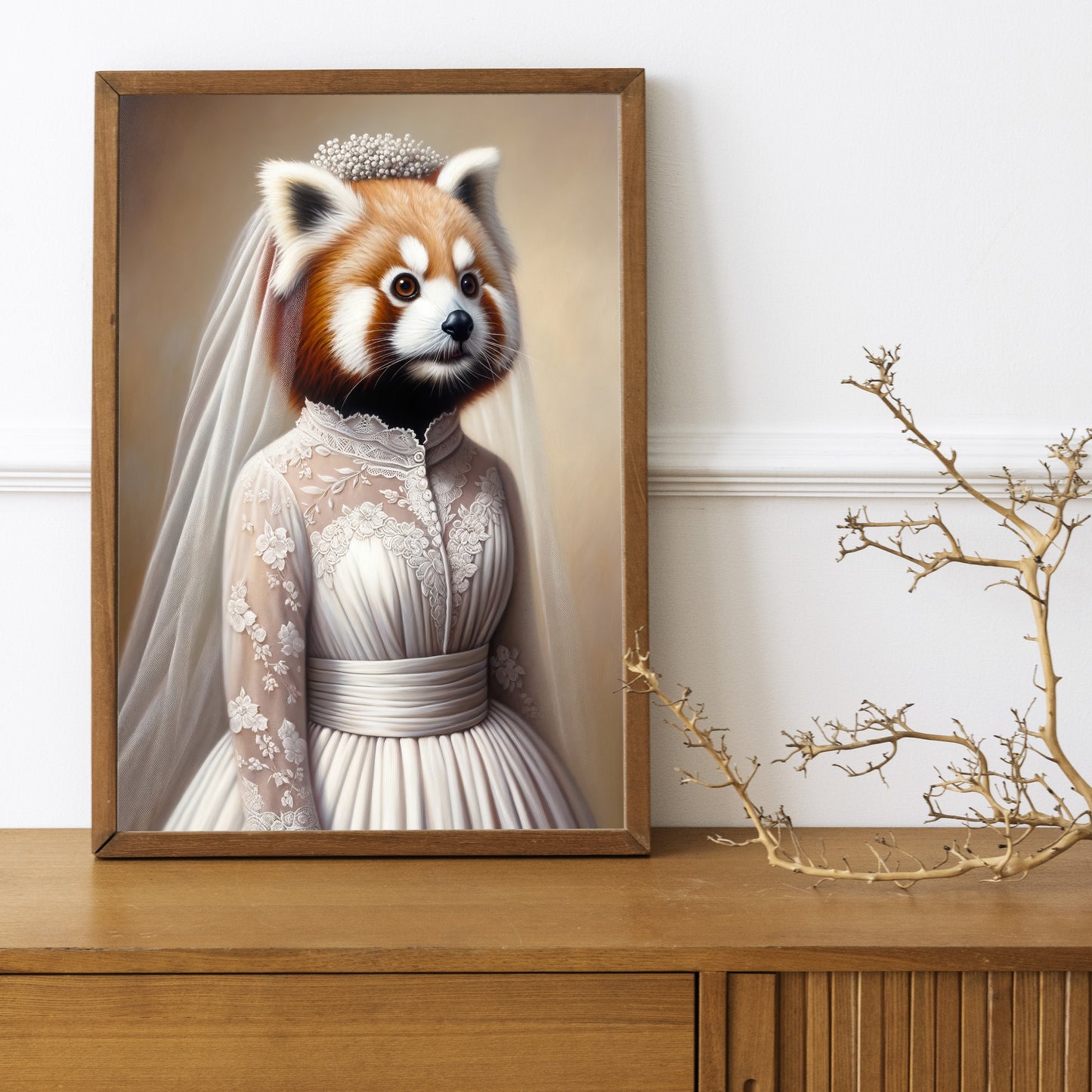 "Unique Red Panda Wedding Dress Poster - Cute Animal Wall Art, Bride Decor, Funny Frame, Unique Gift Idea"