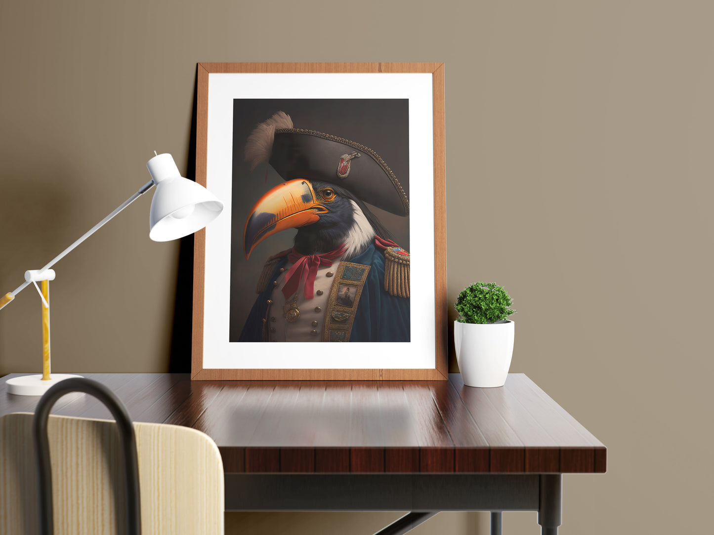 Poster toucan vintage en uniforme militaire – Art mural héroïque, Peinture ancienne d'oiseau, Impression déco murale