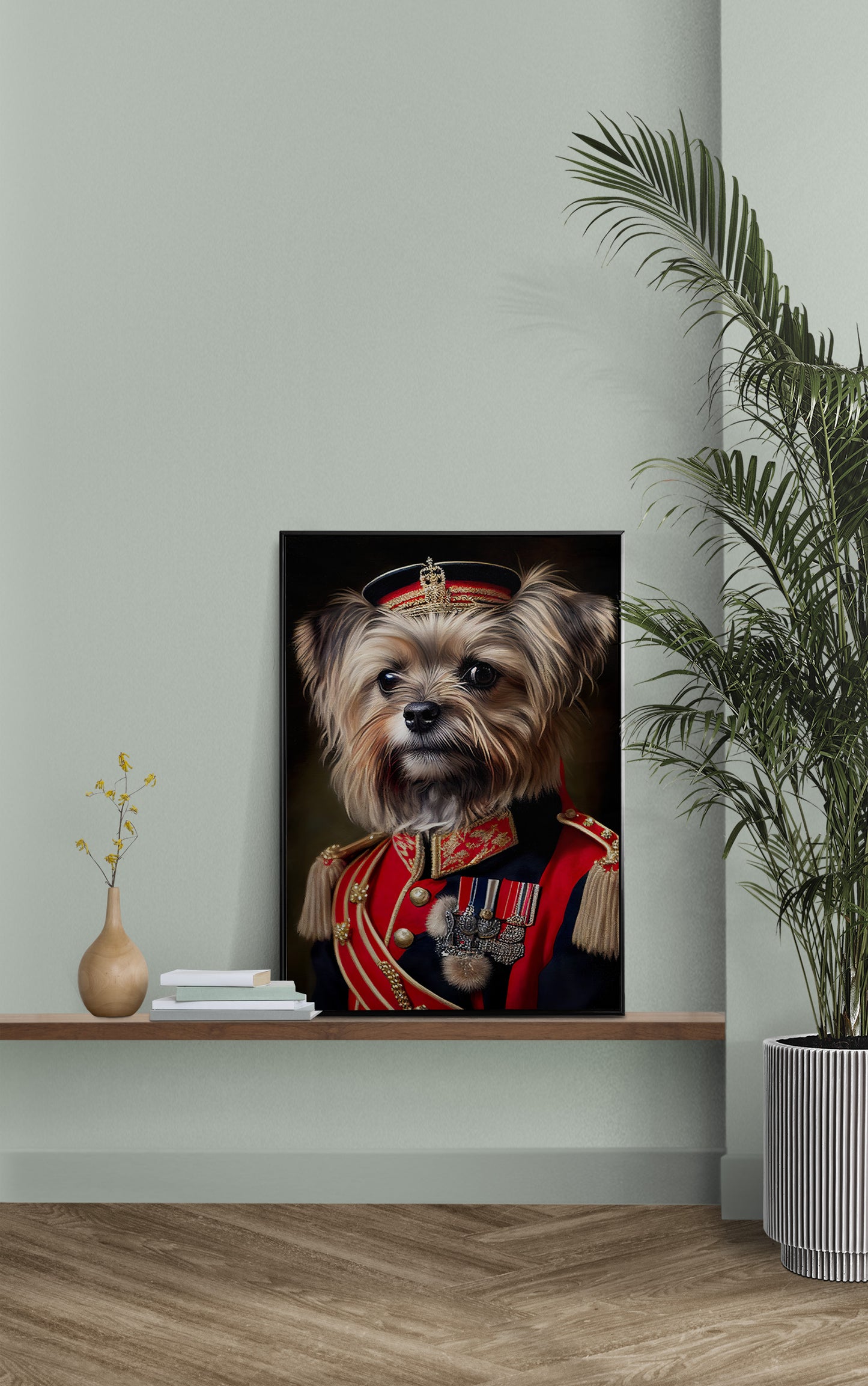 "Yorkshire Dog in Military Uniform Poster – Animal Wall Art, Yorkshire Terrier Wall Decoration"