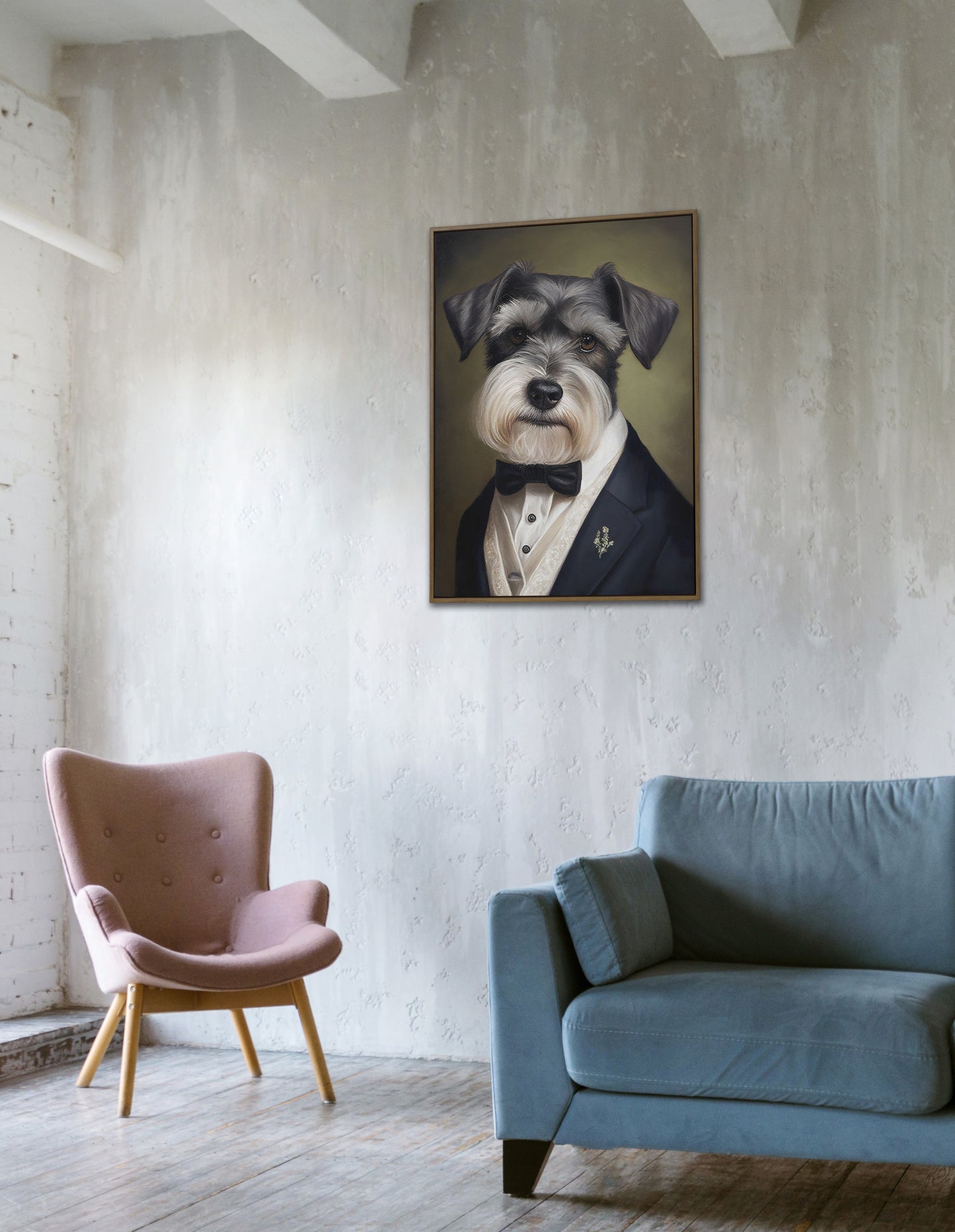 Portrait de Schnauzer en Smoking - Poster Chic et Humoristique de Chien - Décoration Murale Originale