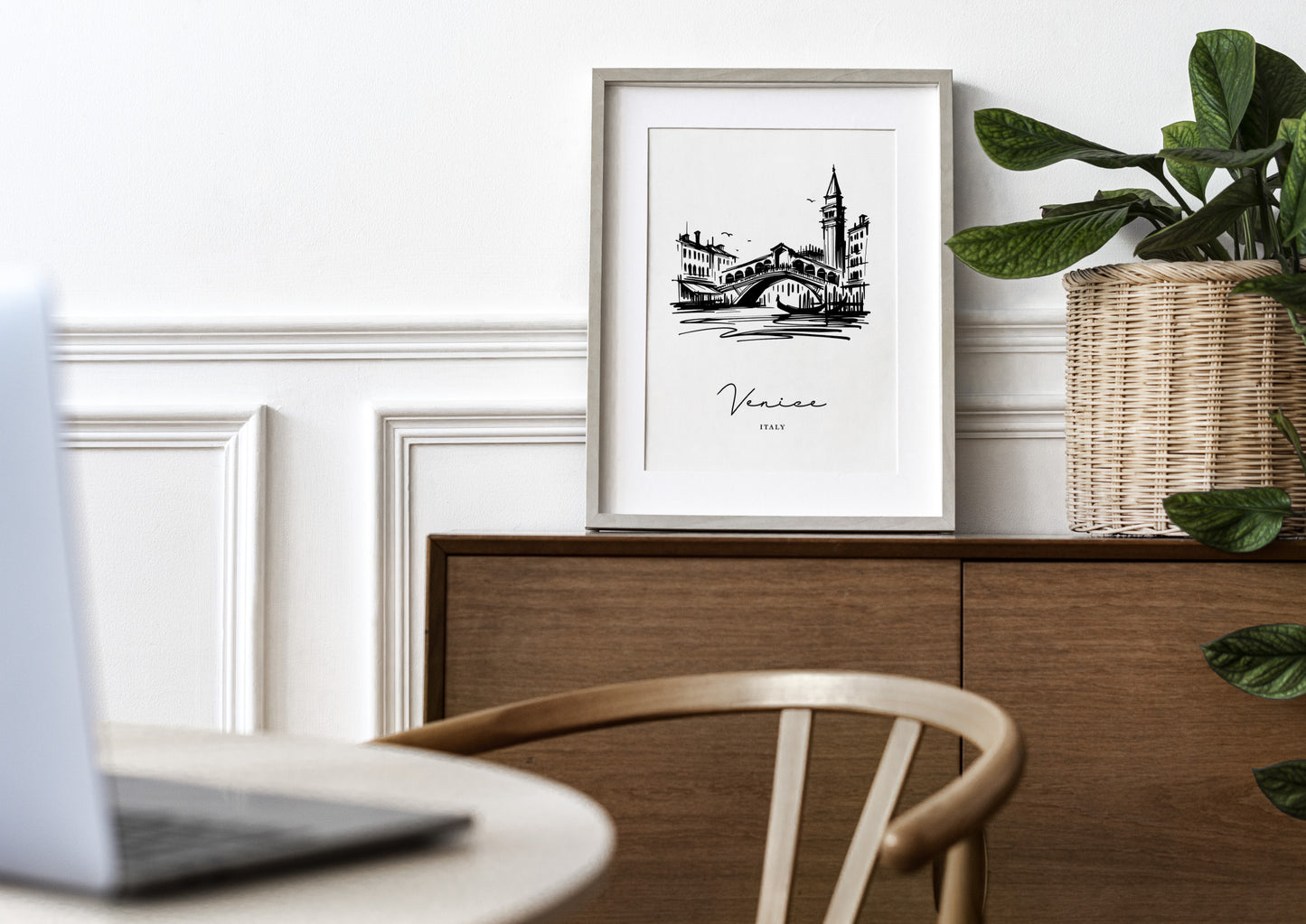 Venice Poster - Black and White Sketch of Venetian Landmarks - Living Room Wall Art - Bedroom Decor - Office Poster - Unique Travel Gift