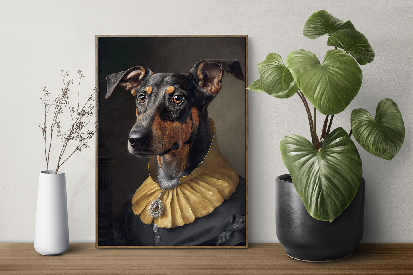 Affiche de Chien Doberman Style Baroque, Poster Noblesse Animale, Décoration Murale pour Intérieur