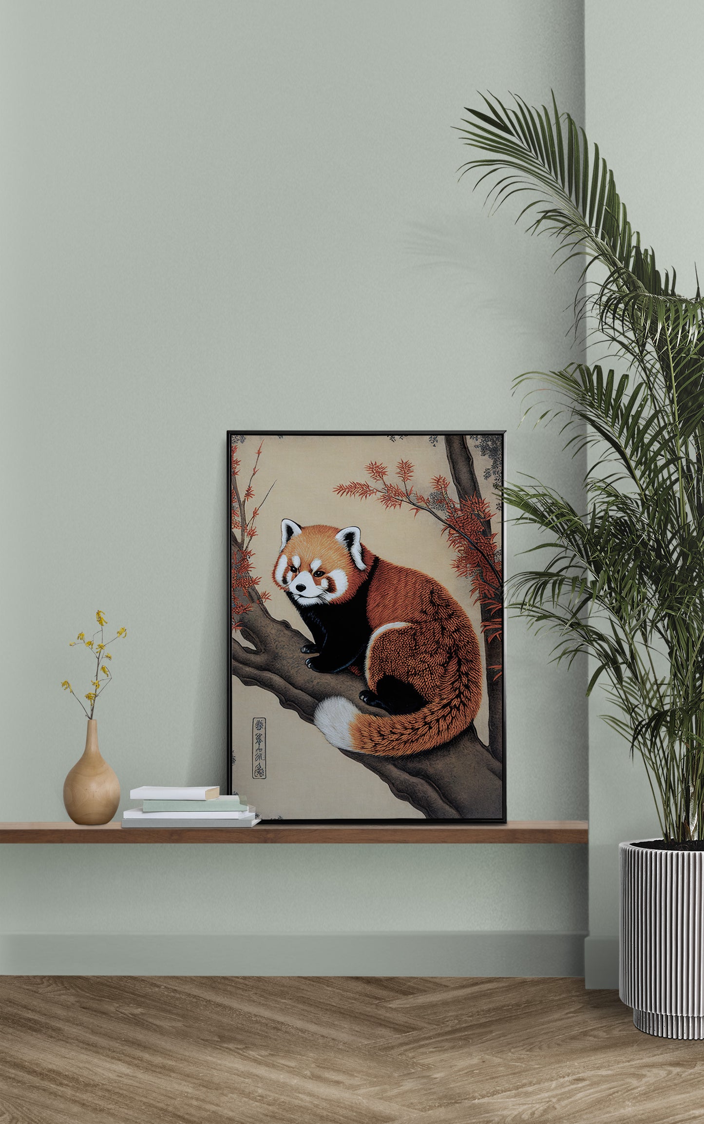 Affiche de Panda Roux Style Japonais - Poster Ukiyo-e, Art et Décoration Murale pour Intérieur Moderne