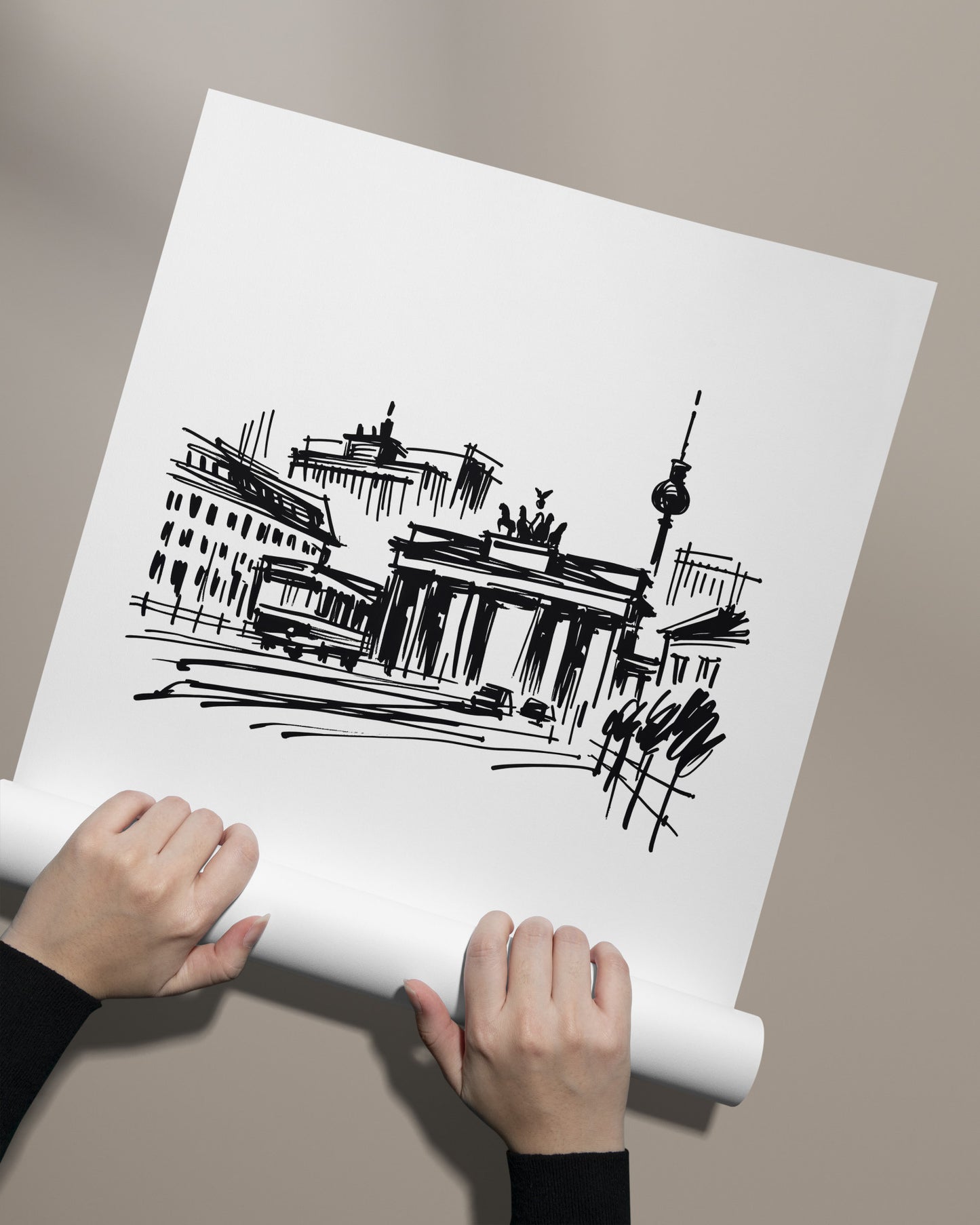 Berlin Landmarks Poster - Black and White Sketch Wall Art for Living Room, Bedroom, Office - Unique Travel Gift Idea