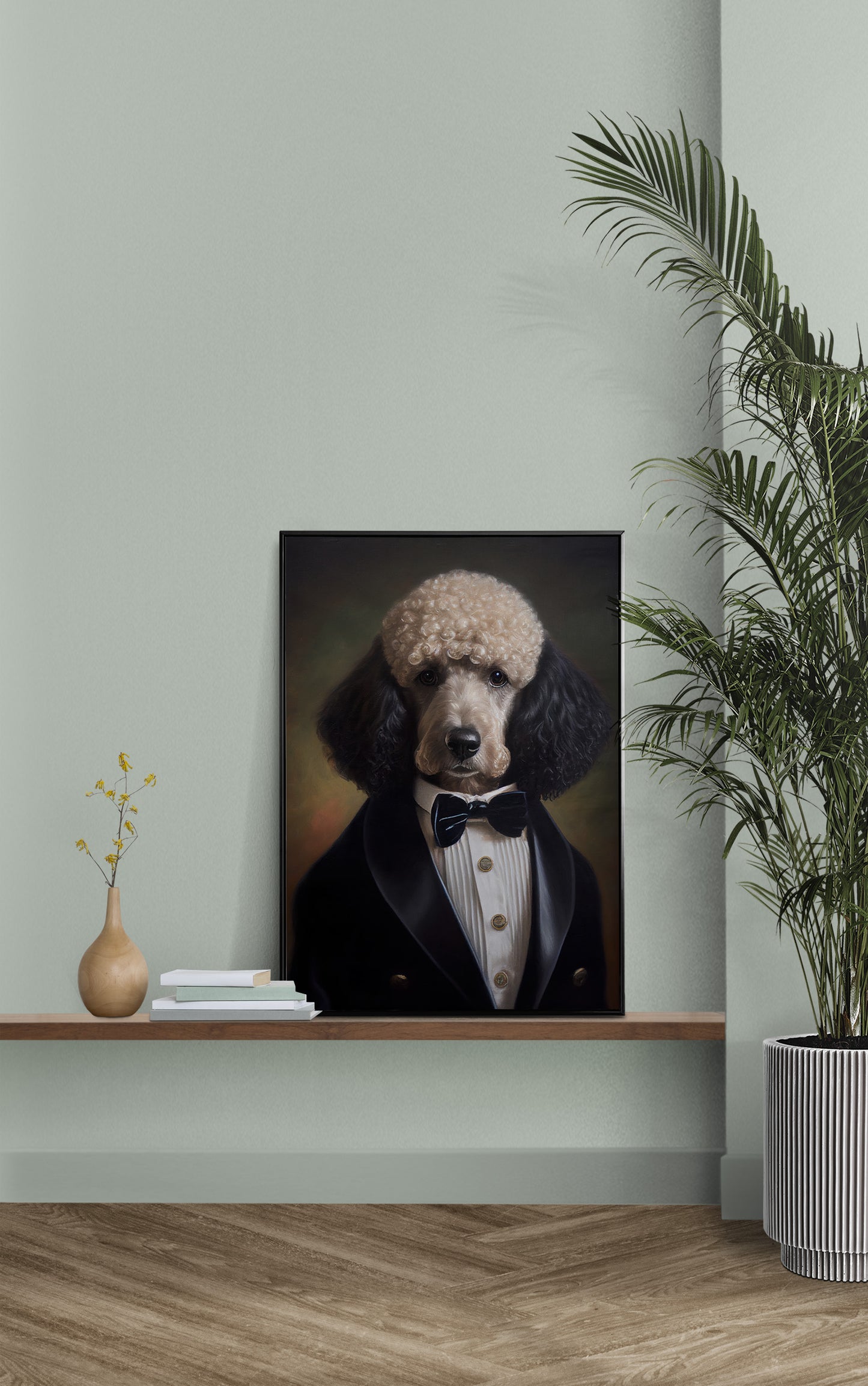 Poster Chic Caniche en Smoking - Impression Murale Humour Chien Tuxedo - Tableau Déco Murale Canin