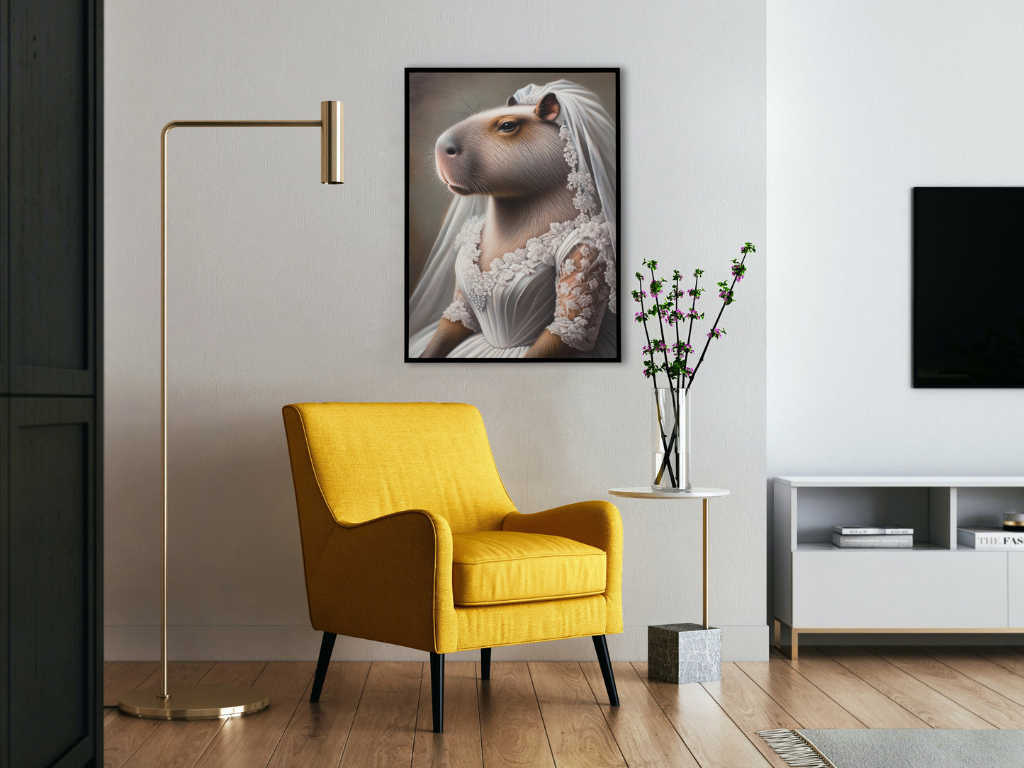 "Capybara in Wedding Dress Poster - Fun Animal Wall Art Decor | Unique Bridal Gift Frame"