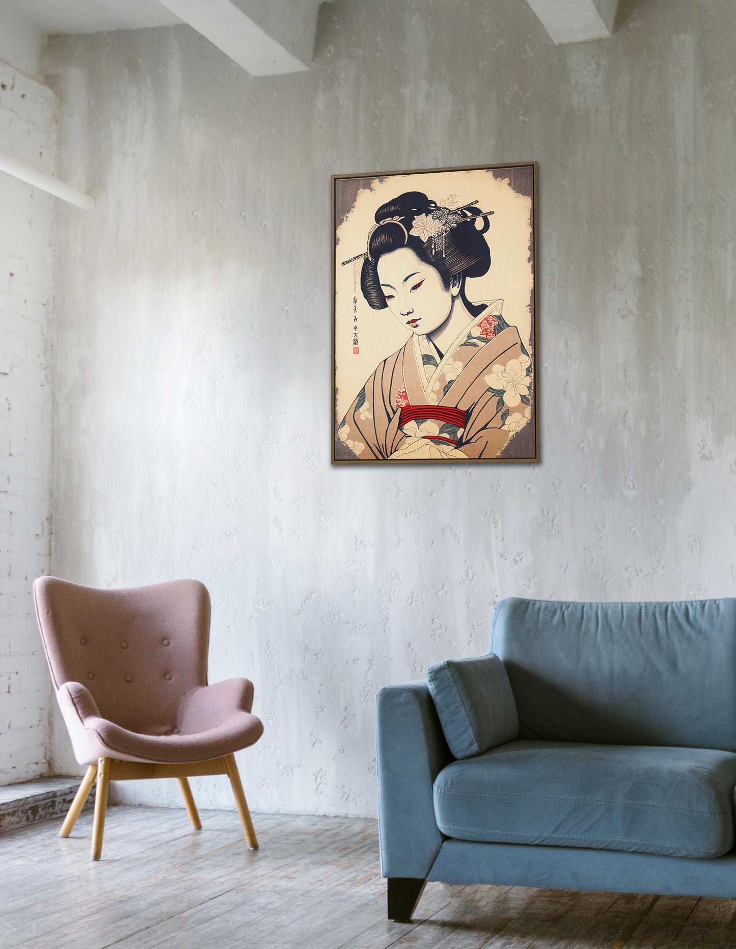 Japanese Geisha Art Poster – Geiko Illustration Wall Decor – Frameable Asian Art Print for Home