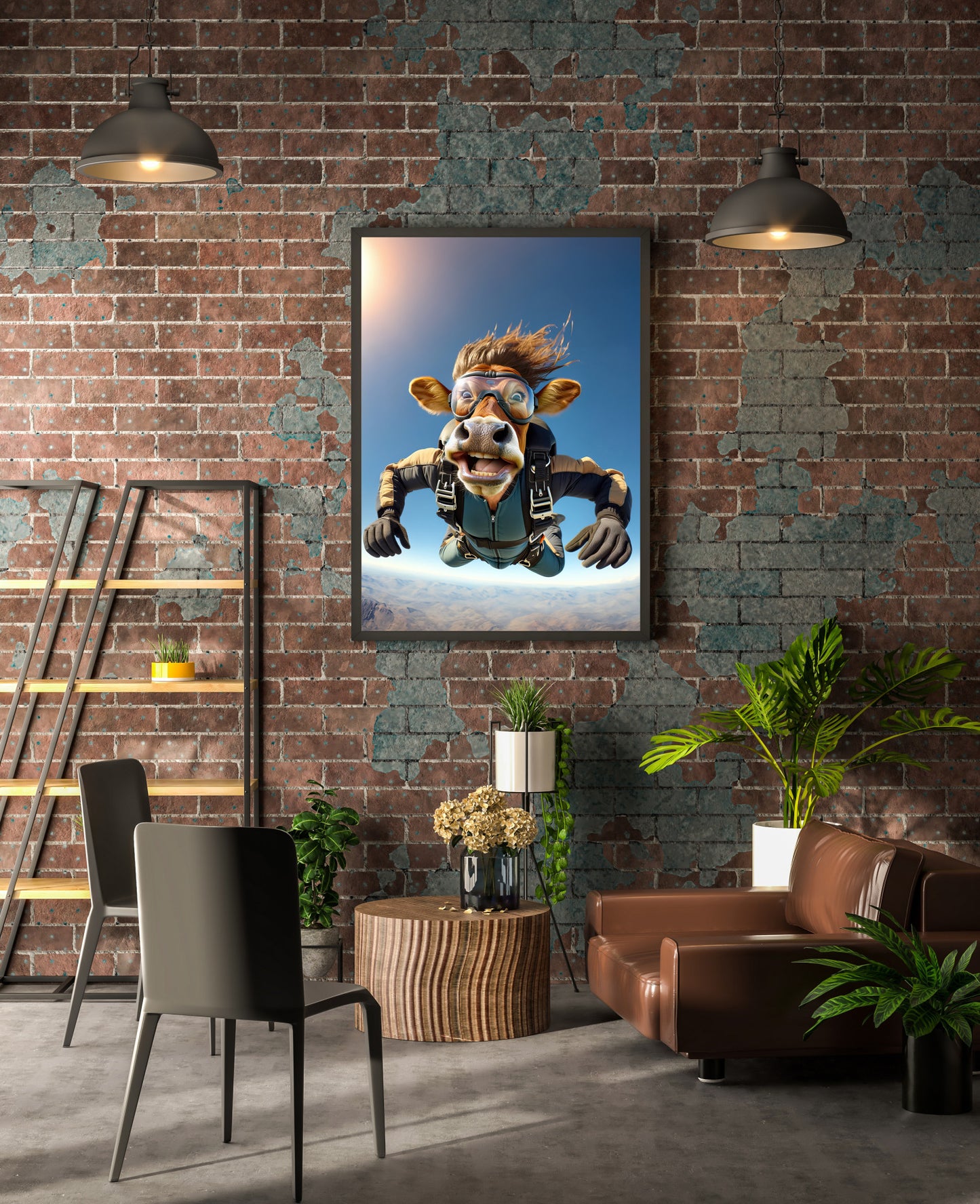 Epic Skydiving Cow Poster - Animal Print, Extreme Sport Wall Art, Unique Decor for Animal Lovers