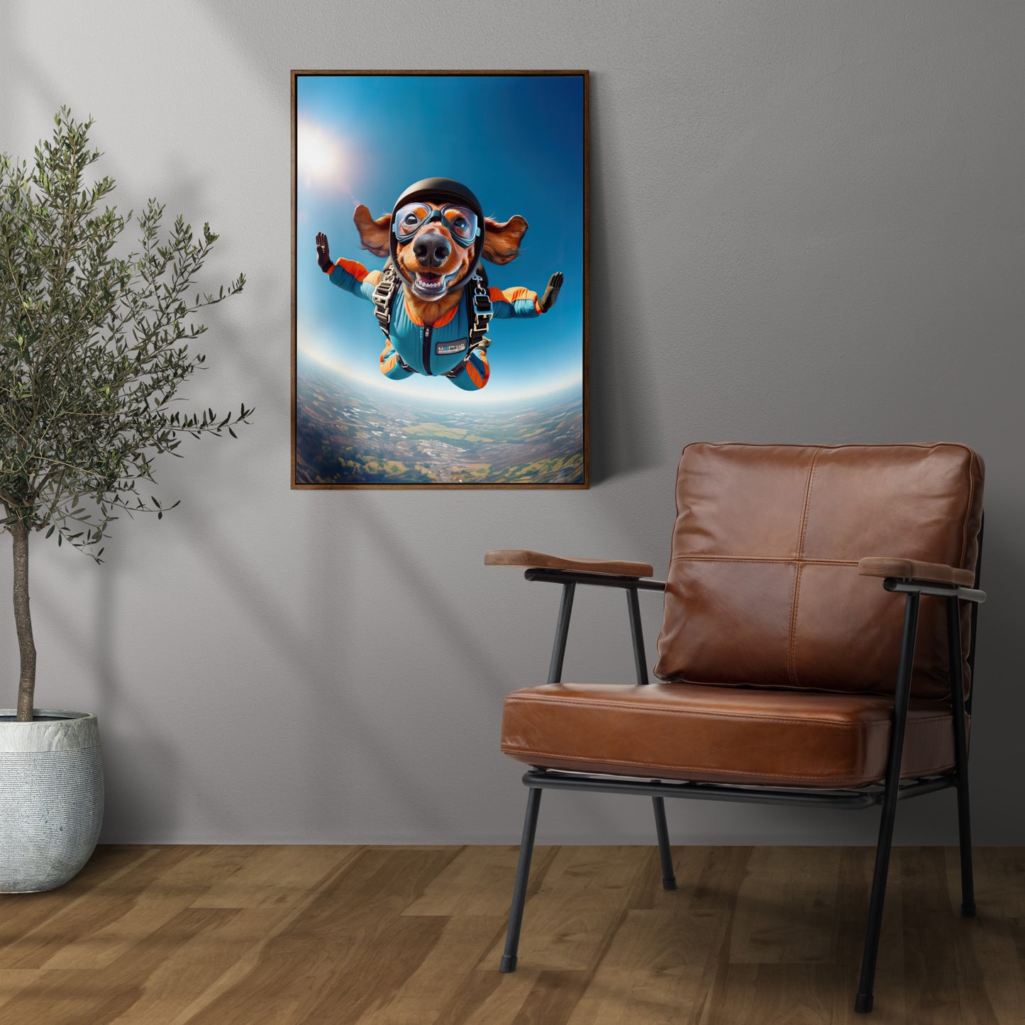 Affiche Murale Teckel en Parachute - Poster Chien Skydiving - Décor Sport Extrême - Idée Cadeau Unique