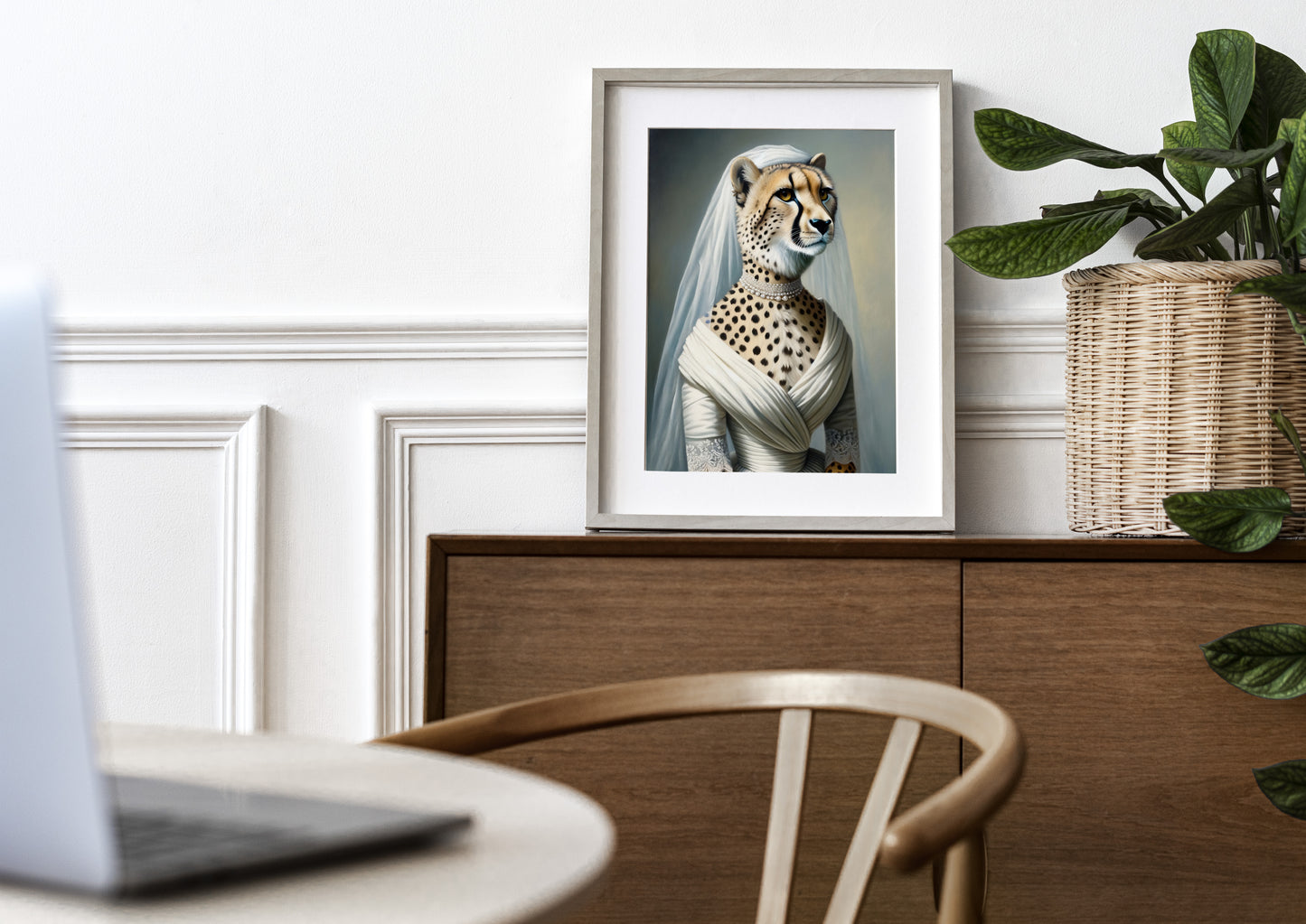 "Cheetah in Wedding Dress Poster - Funny Animal Wall Art - Unique Bride Decor - Perfect Gift for Home or Office"